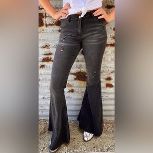 Lil Bees Bohemian Ole Highway Queen Distressed Bell Bottom Jeans Size 6